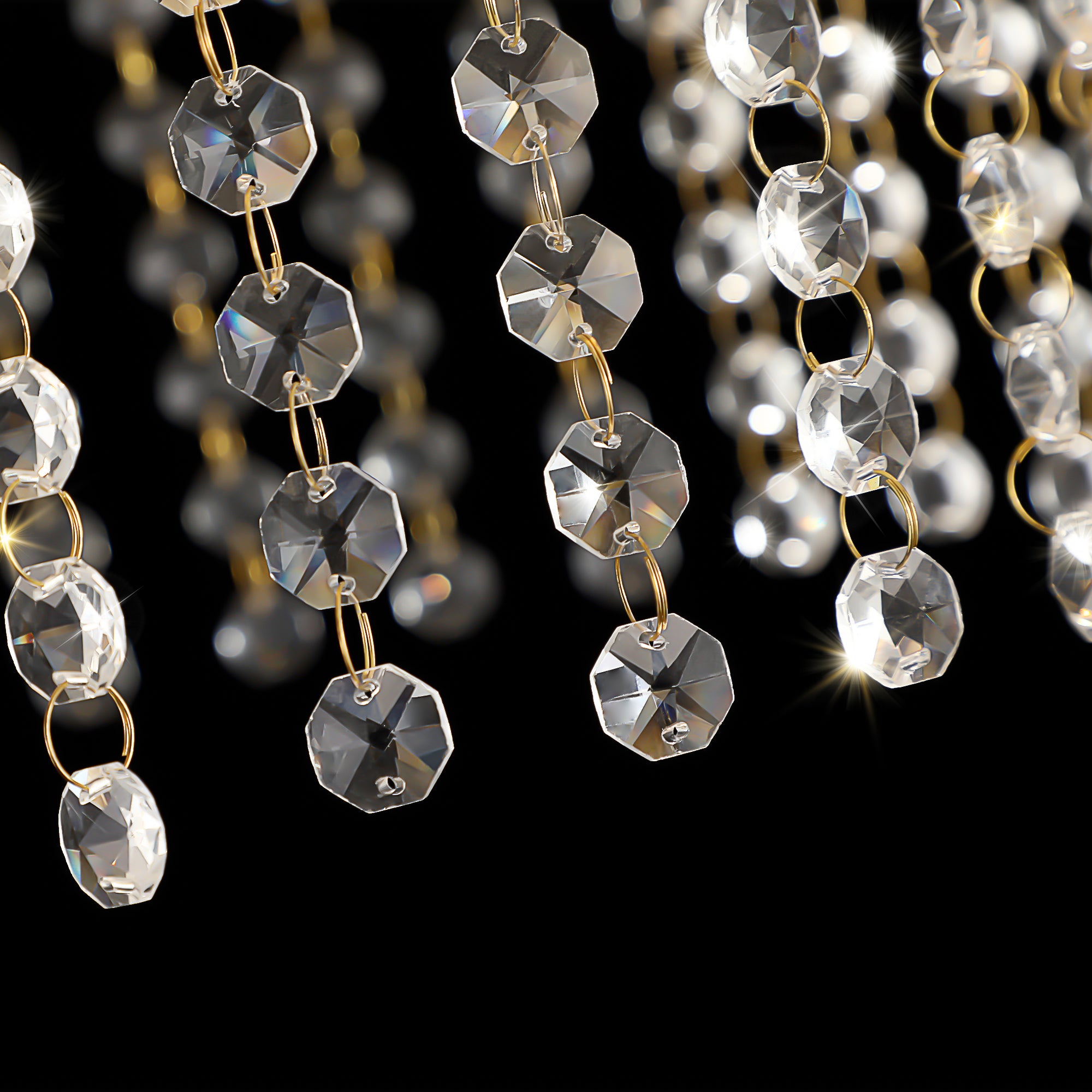 Modern Crystal Chandelier Elegant Gold Finish with Cascading Beads 24-39 inch Luxury Home Decor Light Fixture