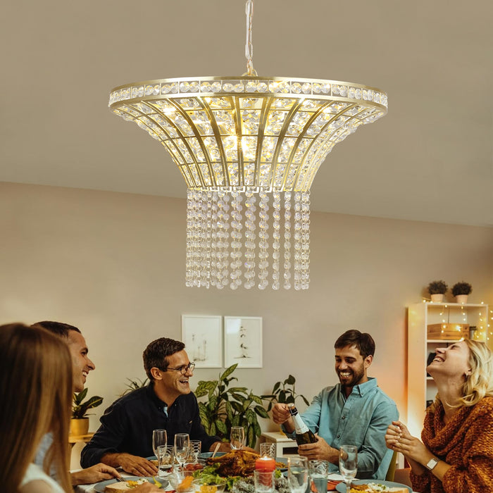 Modern Crystal Chandelier Elegant Gold Finish with Cascading Beads 24-39 inch Luxury Home Decor Light Fixture