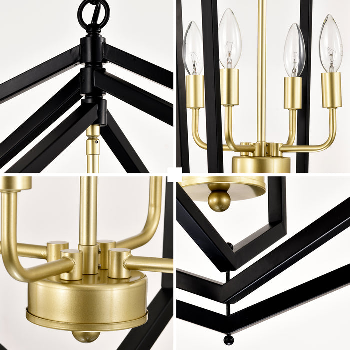 Matte Black Gold Chandelier for Dining Room 4-Light Kitchen Light Fixture Metal Industrial - okeli lights