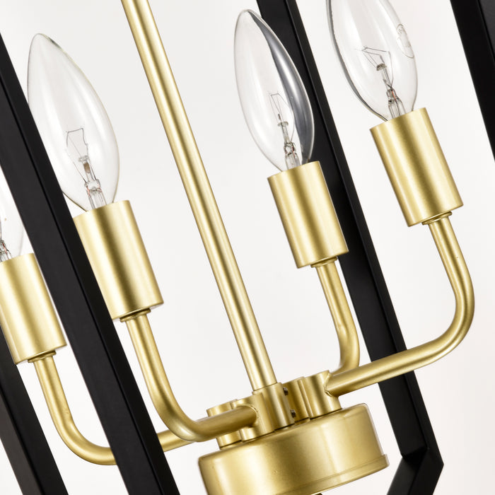 Matte Black Gold Chandelier for Dining Room 4-Light Kitchen Light Fixture Metal Industrial - okeli lights