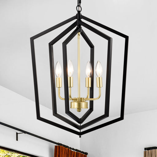 Matte Black Gold Chandelier for Dining Room 4-Light Kitchen Light Fixture Metal Industrial - okeli lights