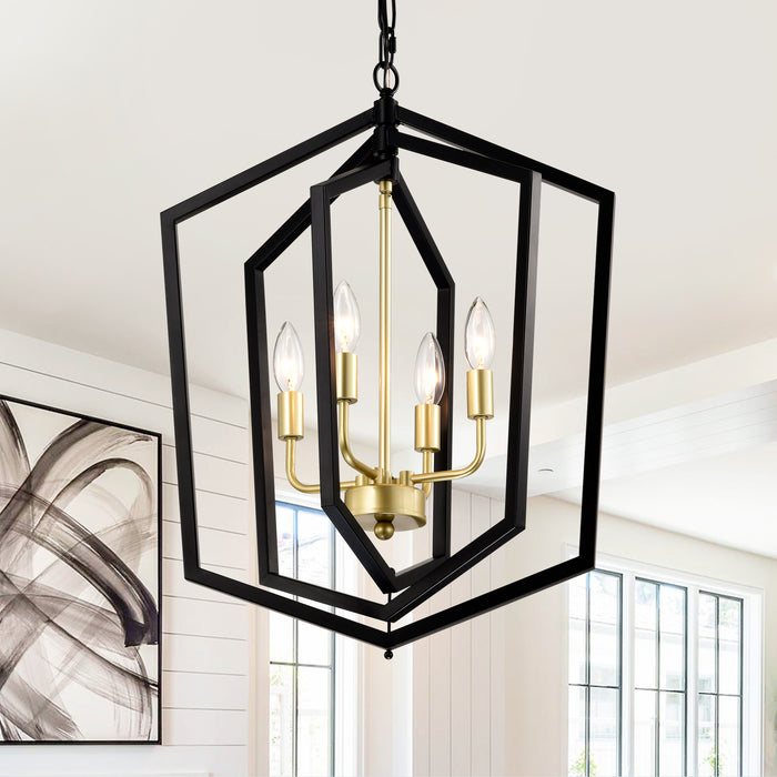 Matte Black Gold Chandelier for Dining Room 4-Light Kitchen Light Fixture Metal Industrial - okeli lights