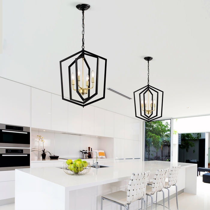 Matte Black Gold Chandelier for Dining Room 4-Light Kitchen Light Fixture Metal Industrial - okeli lights