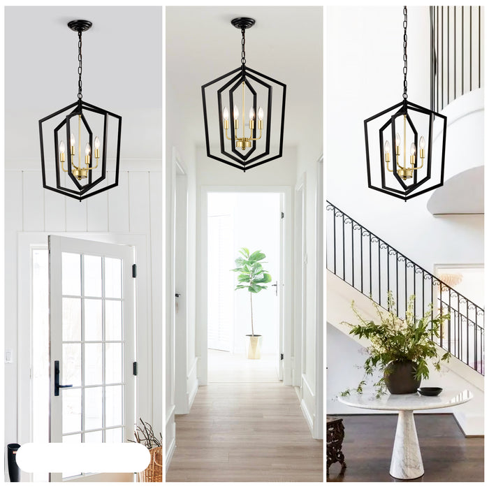 Matte Black Gold Chandelier for Dining Room 4-Light Kitchen Light Fixture Metal Industrial - okeli lights