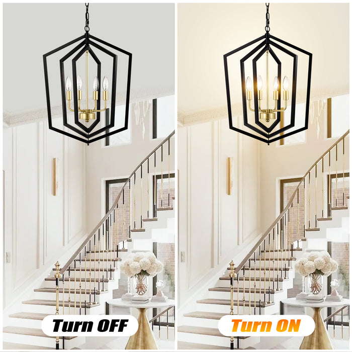 Matte Black Gold Chandelier for Dining Room 4-Light Kitchen Light Fixture Metal Industrial - okeli lights