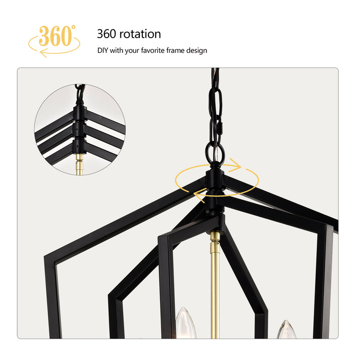 Matte Black Gold Chandelier for Dining Room 4-Light Kitchen Light Fixture Metal Industrial - okeli lights