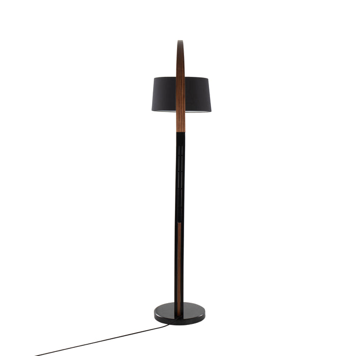Mid-Century Modern Floor Lamp with Walnut Wood Frame and Marble Base