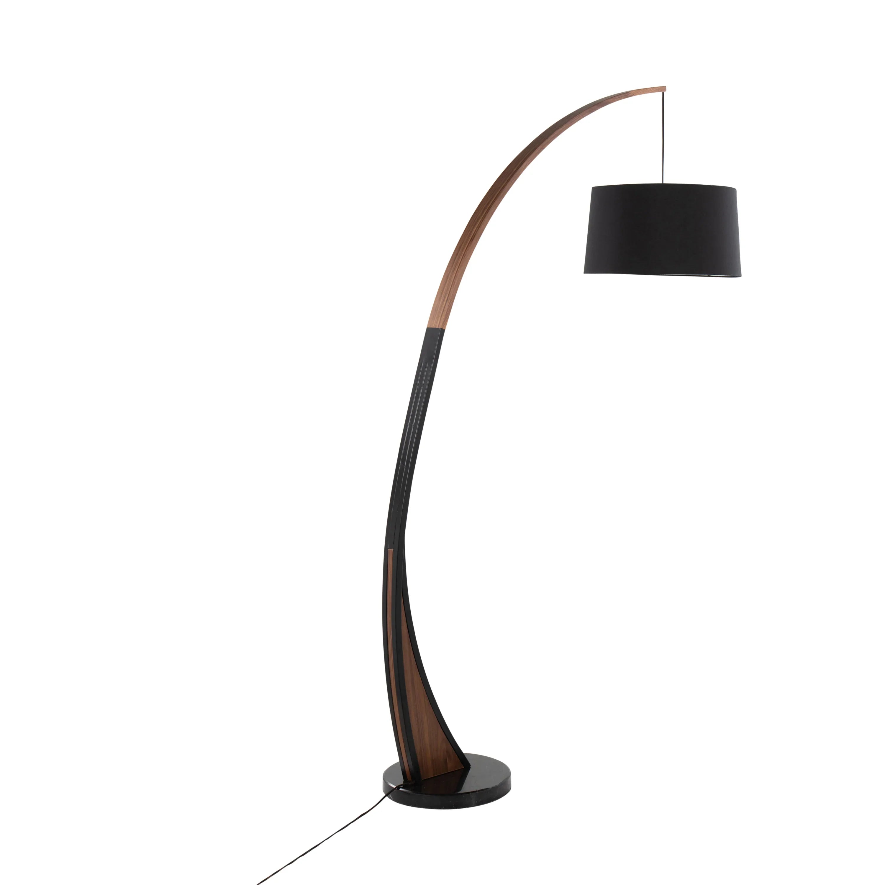Mid-Century Modern Floor Lamp with Walnut Wood Frame and Marble Base