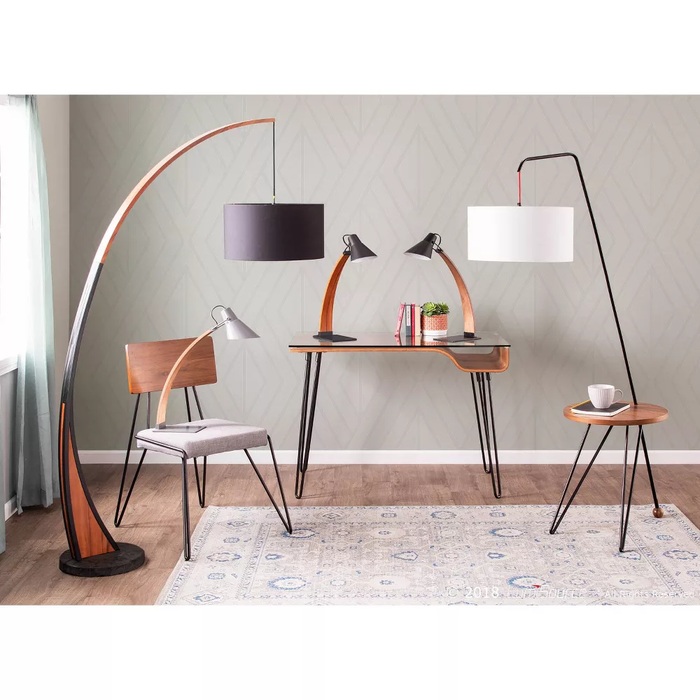 Mid-Century Modern Floor Lamp with Walnut Wood Frame and Marble Base