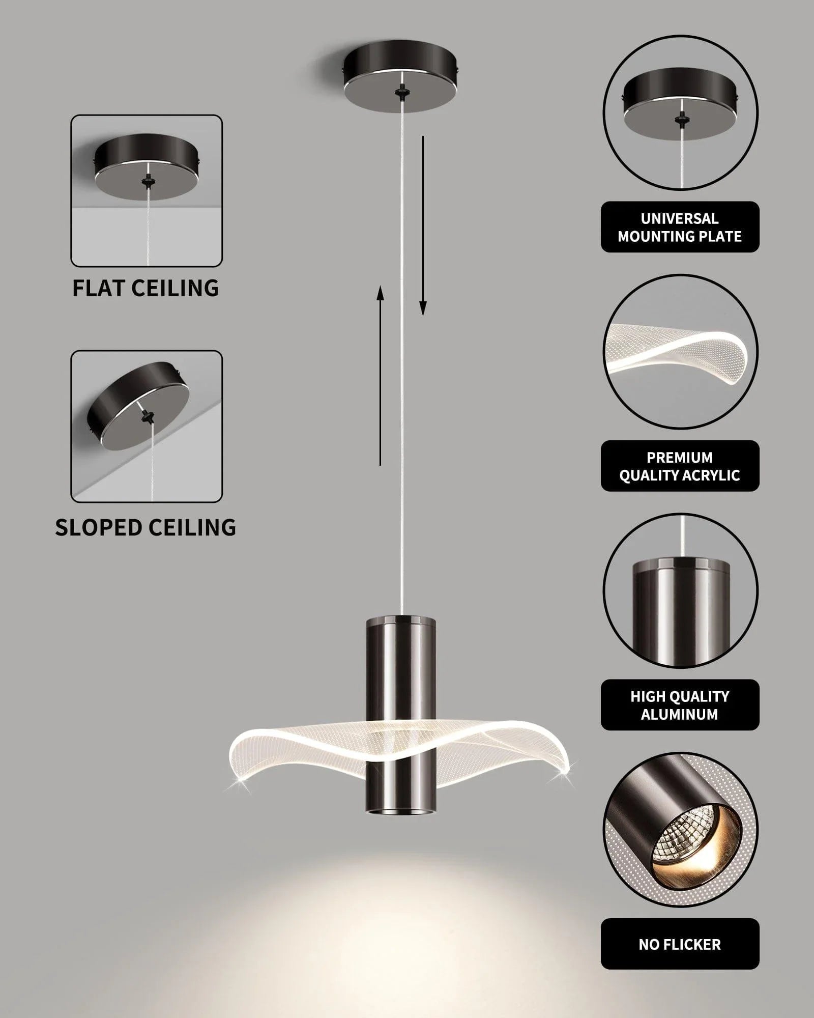OKELI Modern Pendant Light Kitchen Island Black Dimmable LED - okeli lights