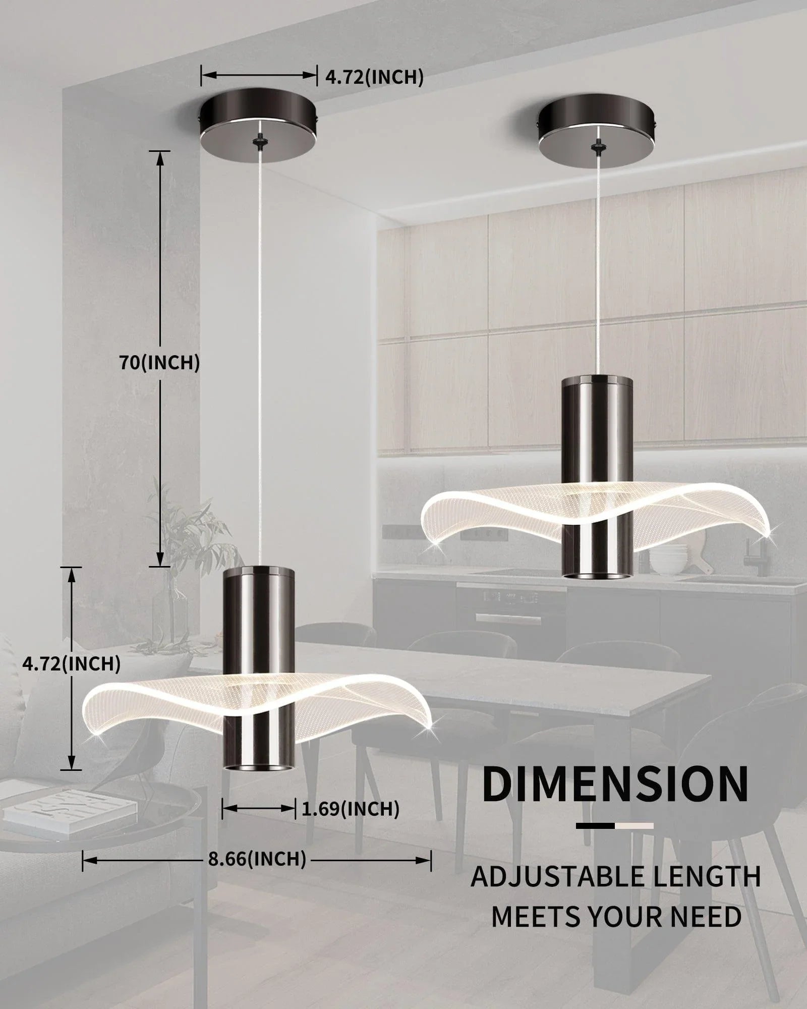 OKELI Modern Pendant Light Kitchen Island Black Dimmable LED - okeli lights