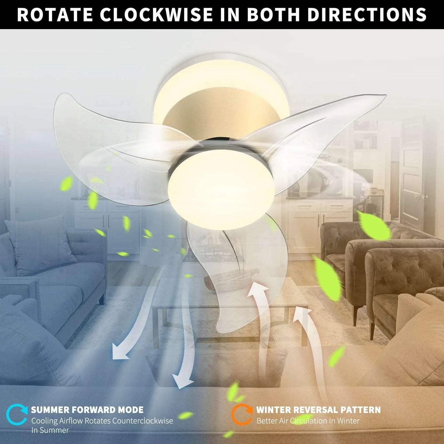 OKELI Modern Gold Ceiling Fan with Lights APP Control Adjustable Color - okeli lights