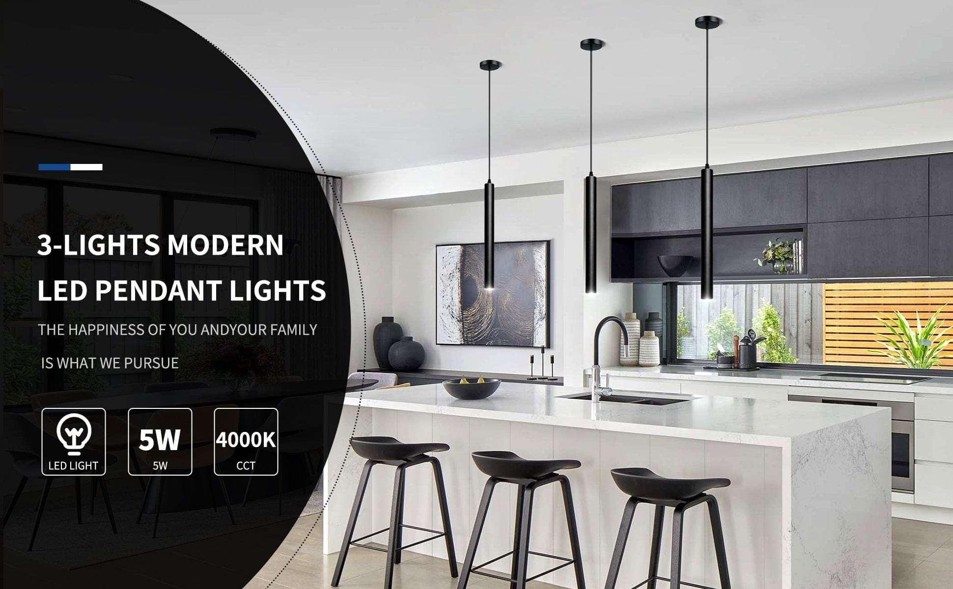 OKELI Pendant Lights Kitchen Island Modern Black Fixture LED Minimalist Strip 3Pack - okeli lights