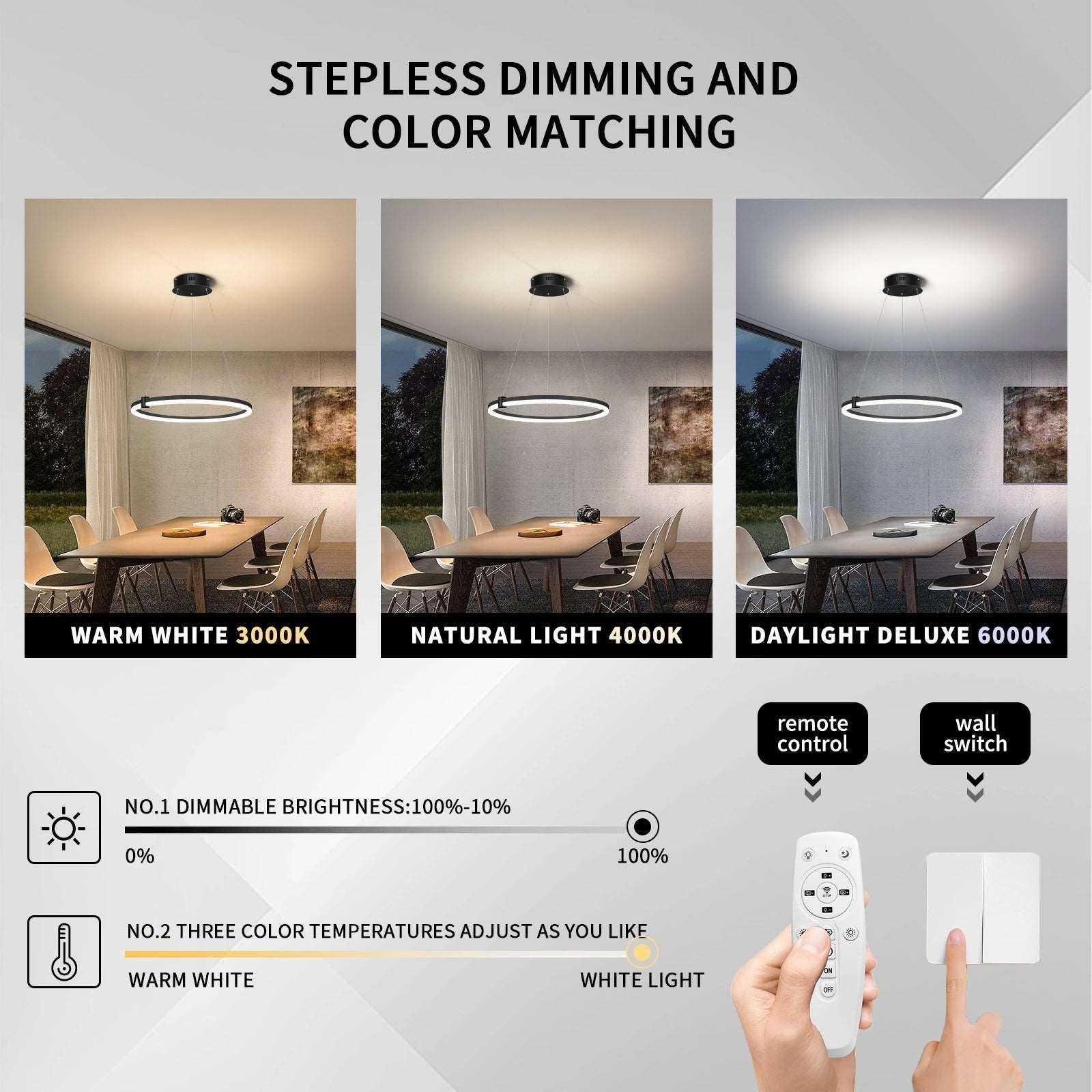 Modern LED Chandelier Circular Black 1-Ring Acrylic Adjustable - okeli lights