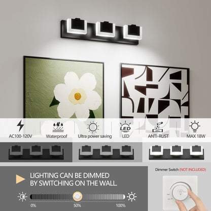 Modern Black Vanity Light Up and Down LED Fixtures Bathroom Wall Light Over Mirror 6000K