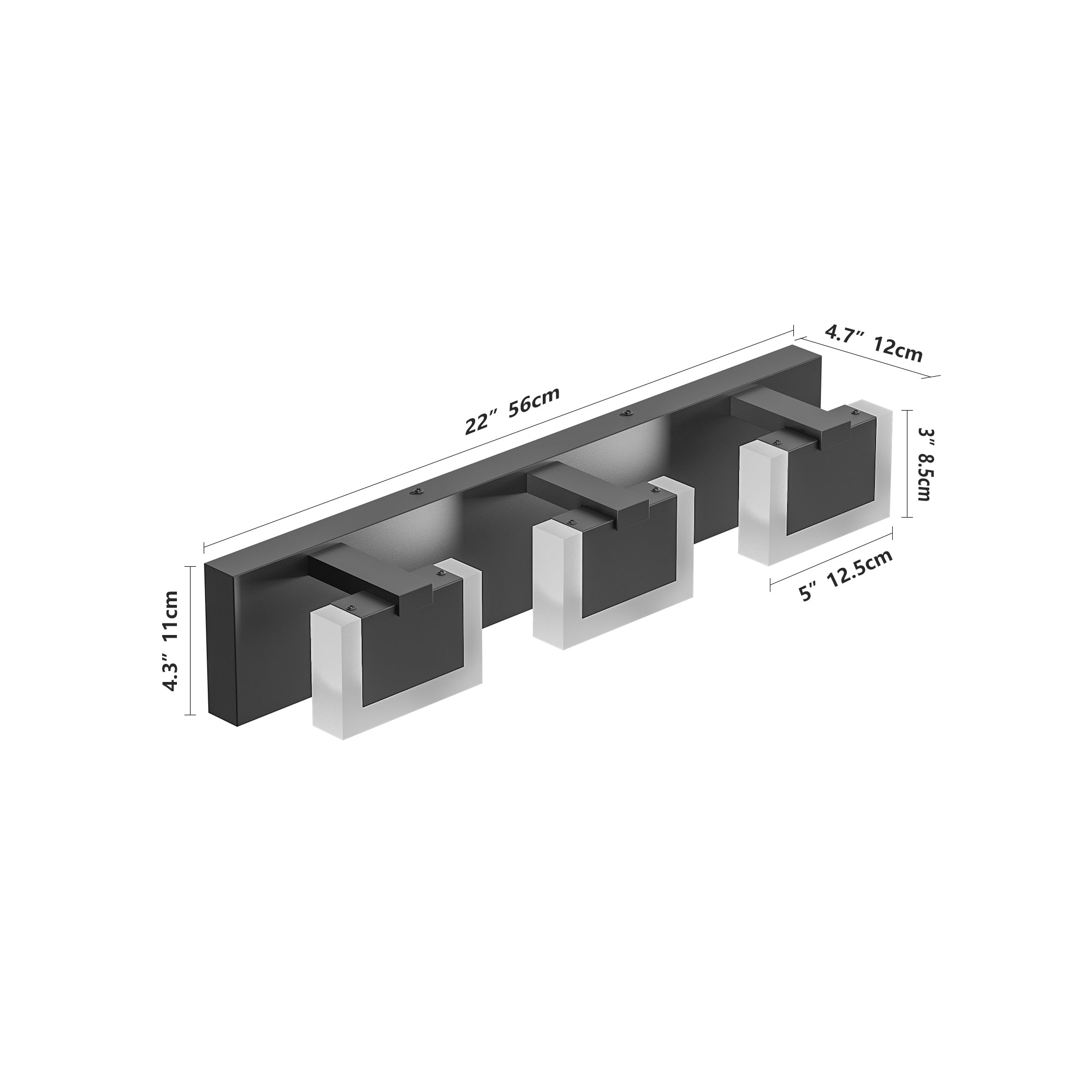 Modern Black Vanity Light Up and Down LED Fixtures Bathroom Wall Light Over Mirror 6000K