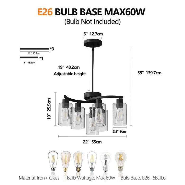 Modern Farmhouse Chandelier Contemporary Dining Room Light Fixture Adjustable Height Hanging Industrial