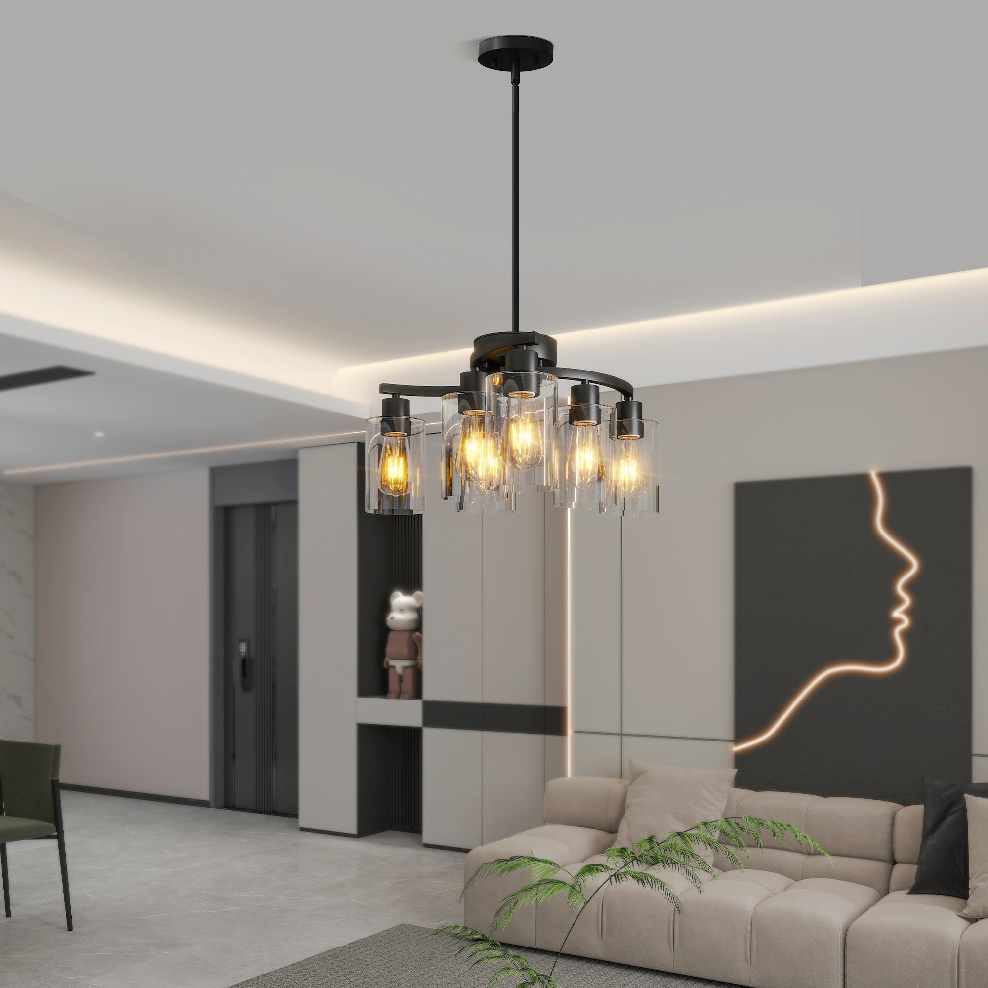 Modern Farmhouse Chandelier Contemporary Dining Room Light Fixture Adjustable Height Hanging Industrial