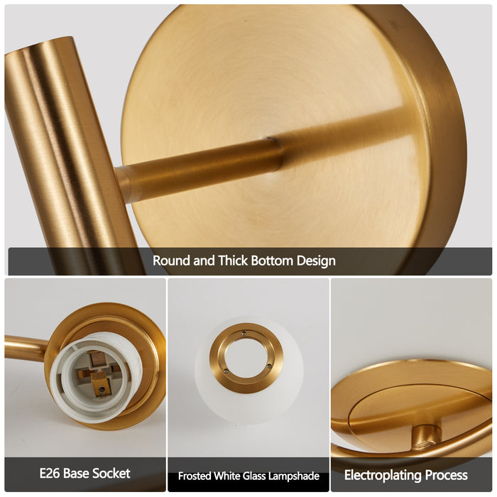 19" Set of 2 Modern Gold Wall Sconces with Opal Glass Globe, Mid-Century Design, Luxury Wall Lights