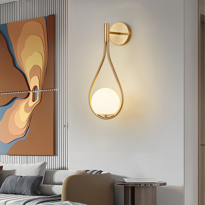19" Set of 2 Modern Gold Wall Sconces with Opal Glass Globe, Mid-Century Design, Luxury Wall Lights