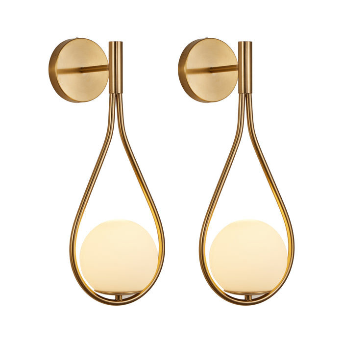19" Set of 2 Modern Gold Wall Sconces with Opal Glass Globe, Mid-Century Design, Luxury Wall Lights