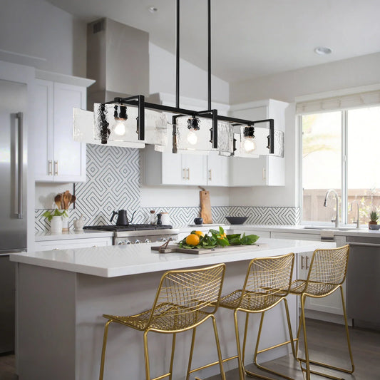 Modern Hammered Water Glass 3-Light 42-inch Oversize Linear Chandelier - okeli lights