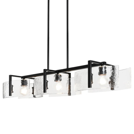 Modern Hammered Water Glass 3-Light 42-inch Oversize Linear Chandelier - okeli lights