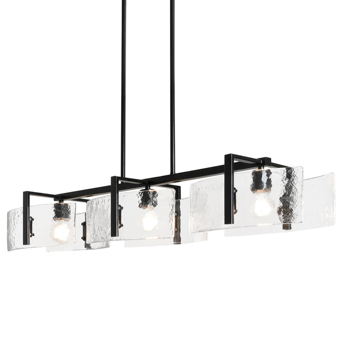 Chandelier with black frame and clear glass panels