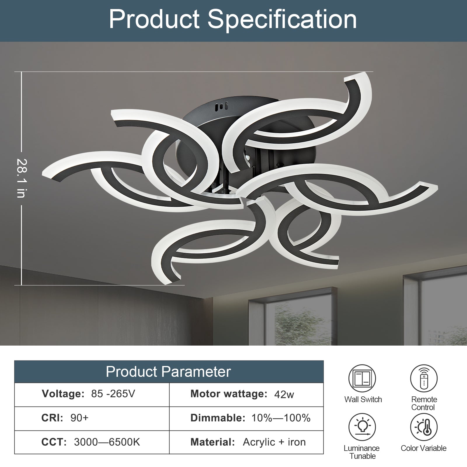 Modern LED Ceiling Light with Remote | 3 Color Dimmable Acrylic Ceiling Fixture