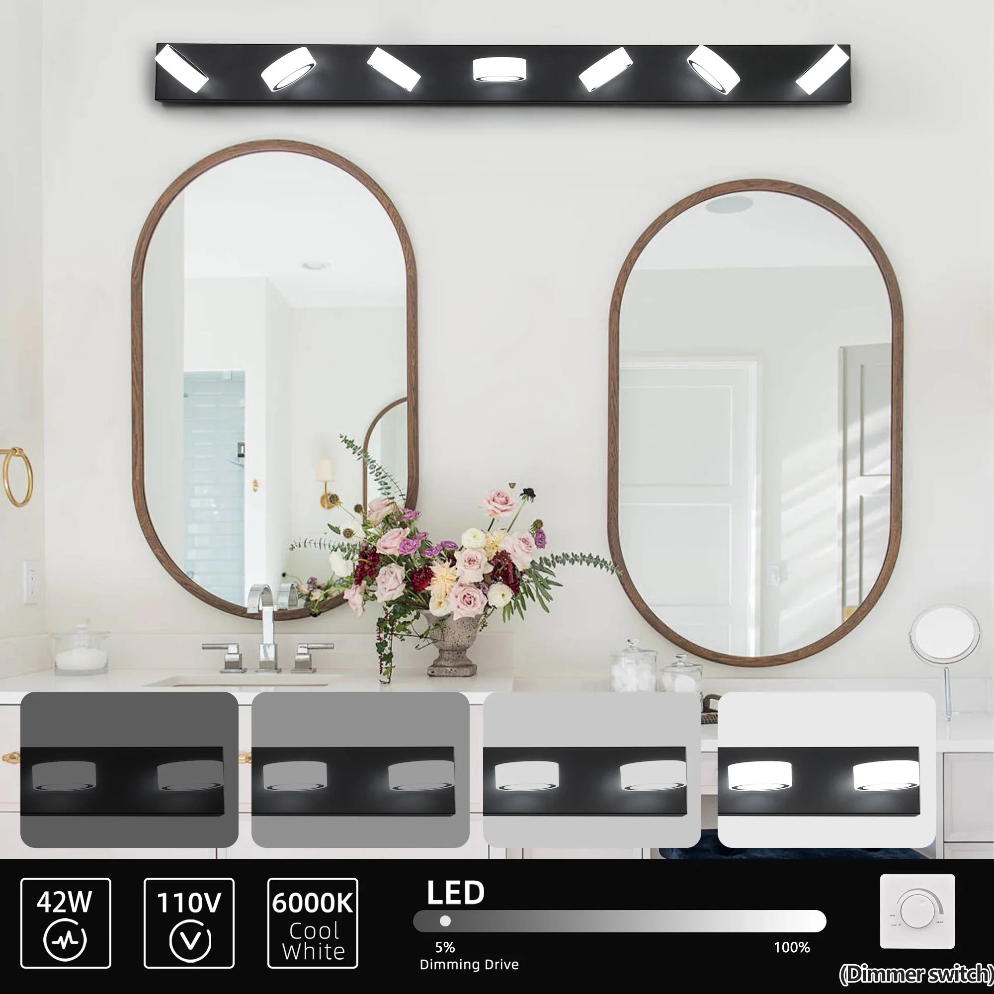 Modern LED Vanity Light Fixture 7-6-5-4-Light Black Bathroom Wall Sconce Dimmable - okeli lights