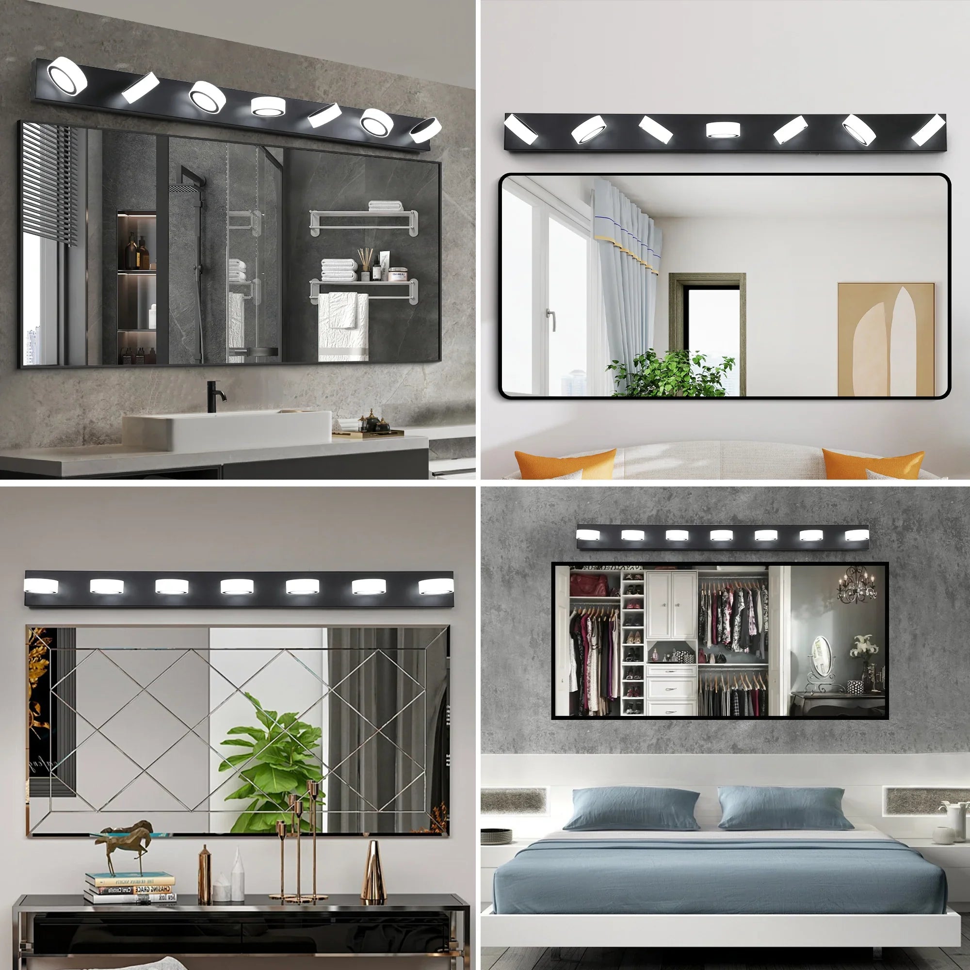 Modern LED Vanity Light Fixture 7-6-5-4-Light Black Bathroom Wall Sconce Dimmable - okeli lights