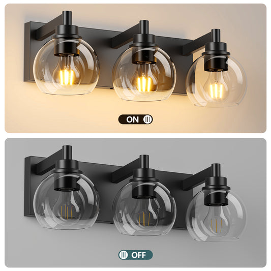 Bathroom Vanity Light Modern Lighting Over Mirror with Clear Glass Shade and Metal Base Matte Black Fixtures