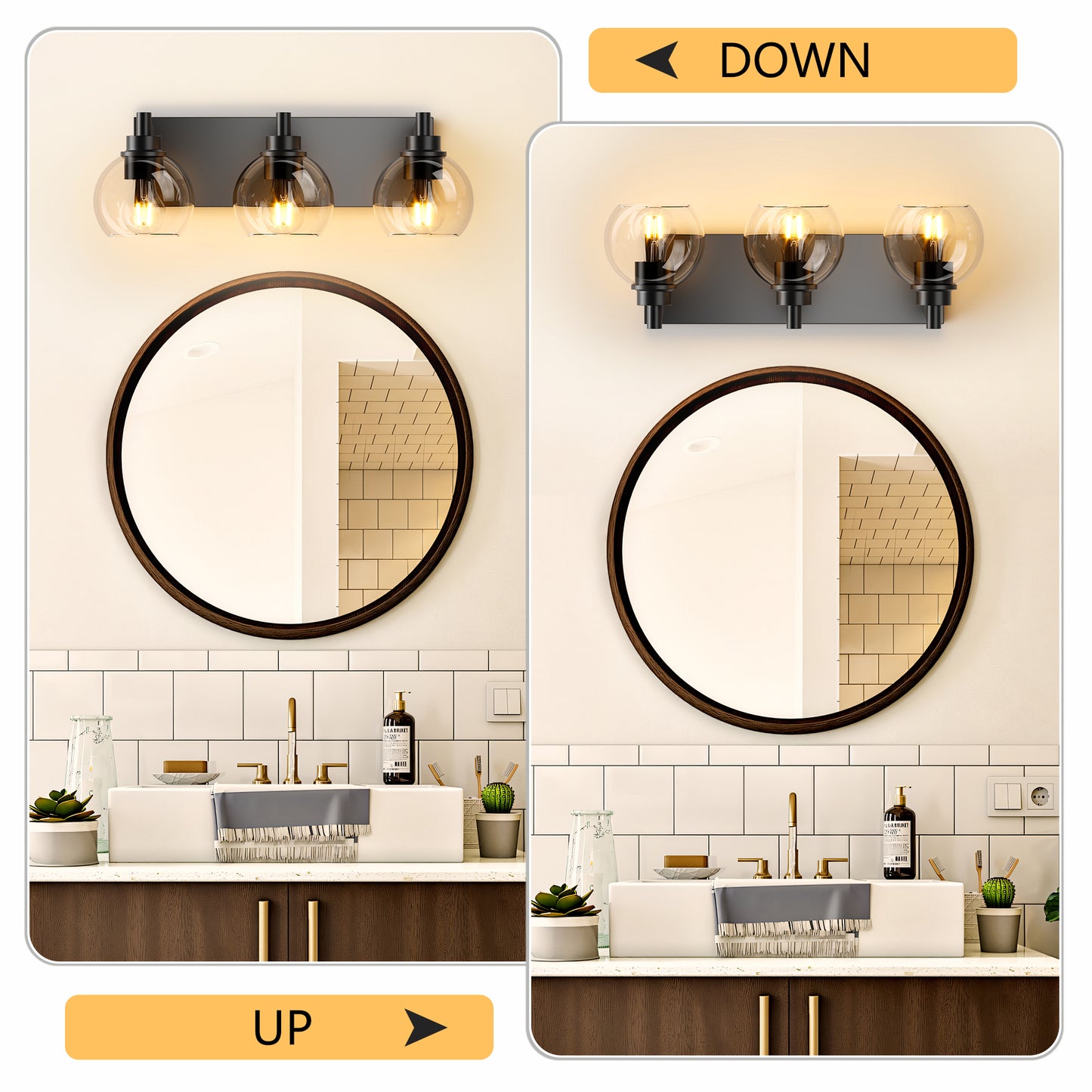 Bathroom Vanity Light Modern Lighting Over Mirror with Clear Glass Shade and Metal Base Matte Black Fixtures