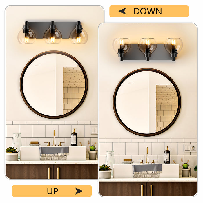 Bathroom Vanity Light Modern Lighting Over Mirror with Clear Glass Shade and Metal Base Matte Black Fixtures