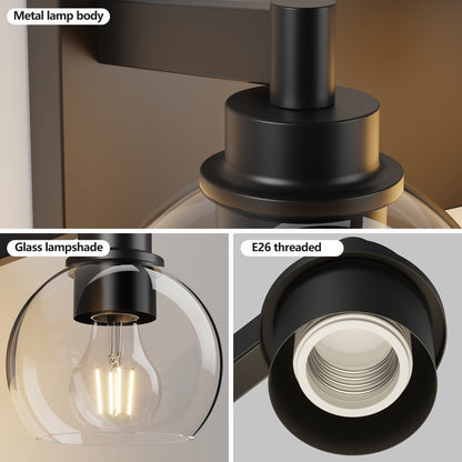 Bathroom Vanity Light Modern Lighting Over Mirror with Clear Glass Shade and Metal Base Matte Black Fixtures