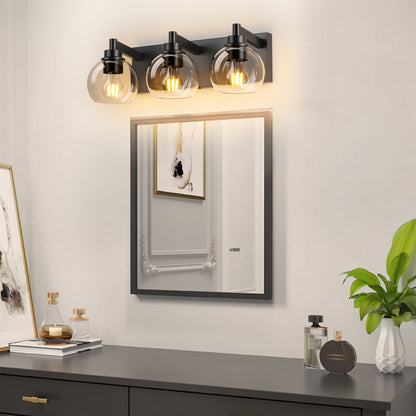 Bathroom Vanity Light Modern Lighting Over Mirror with Clear Glass Shade and Metal Base Matte Black Fixtures
