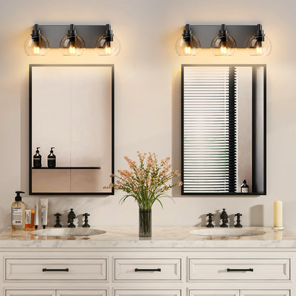Bathroom Vanity Light Modern Lighting Over Mirror with Clear Glass Shade and Metal Base Matte Black Fixtures