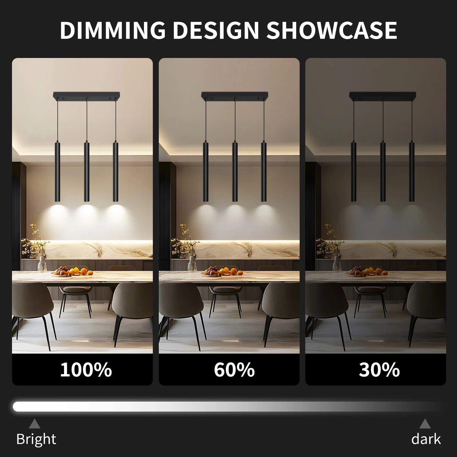 Modern Pendant Light LED Square 3-Light Dimmable 30W 2300LM 4000K - okeli lights