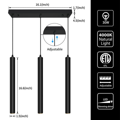 Modern Pendant Light LED Square 3-Light Dimmable 30W 2300LM 4000K - okeli lights