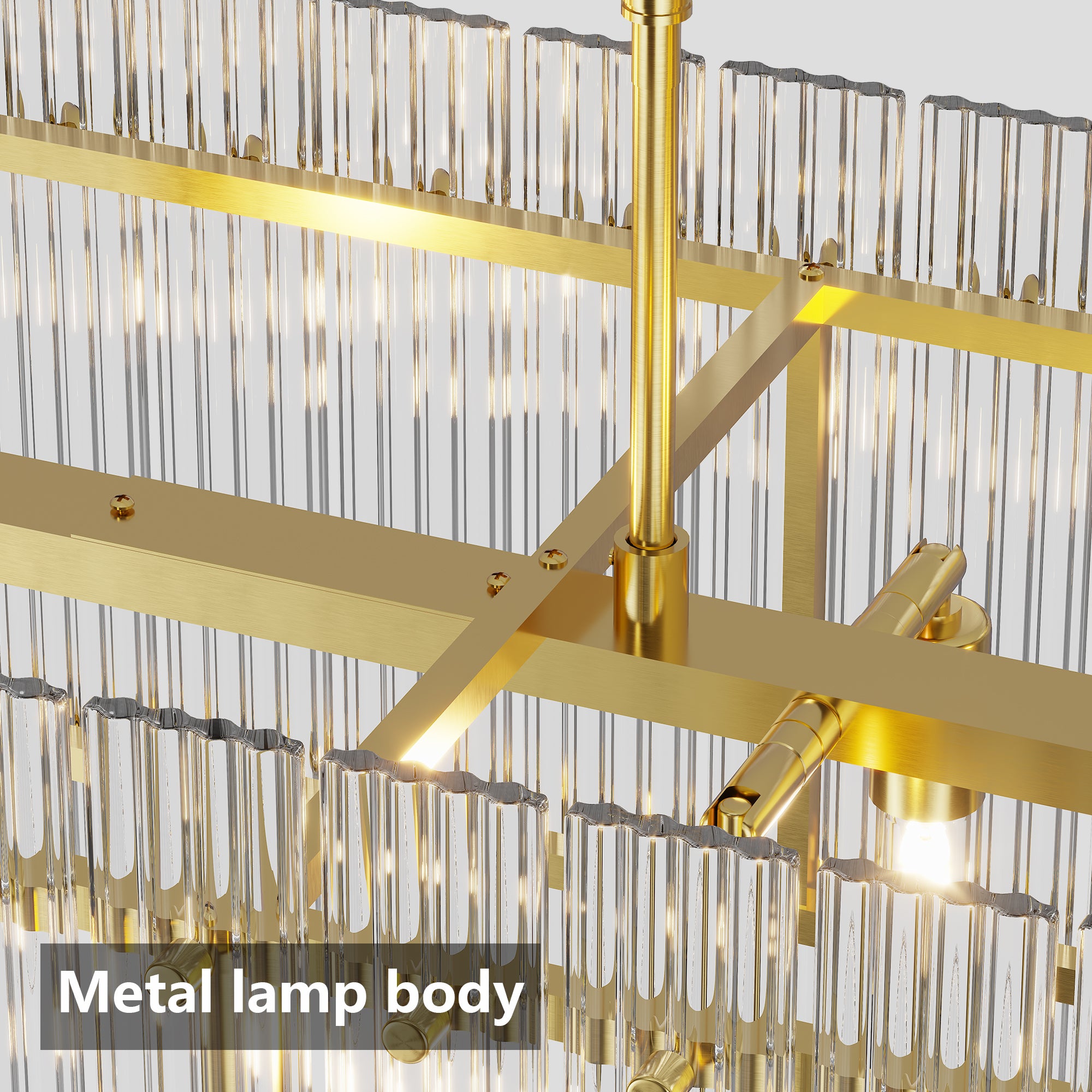 Modern Rectangular Crystal Glass Chandelier 10-Lights Contemporary Pendant Ceiling Lighting Fixture