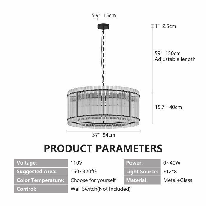37" Modern Round Chandelier 2-Tier 8-Light Water Ripple Crystal Glass Luxury