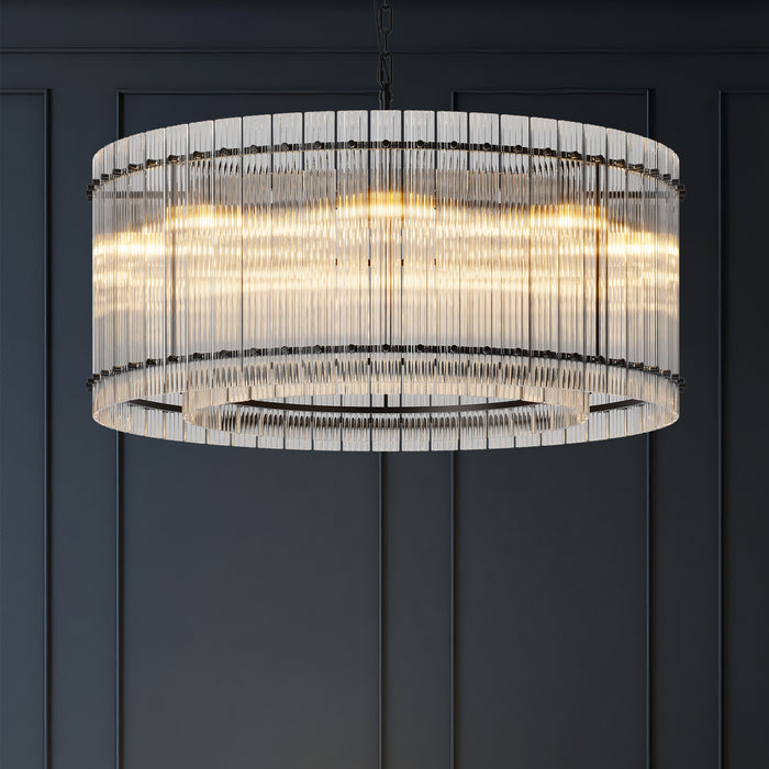 37" Modern Round Chandelier 2-Tier 8-Light Water Ripple Crystal Glass Luxury