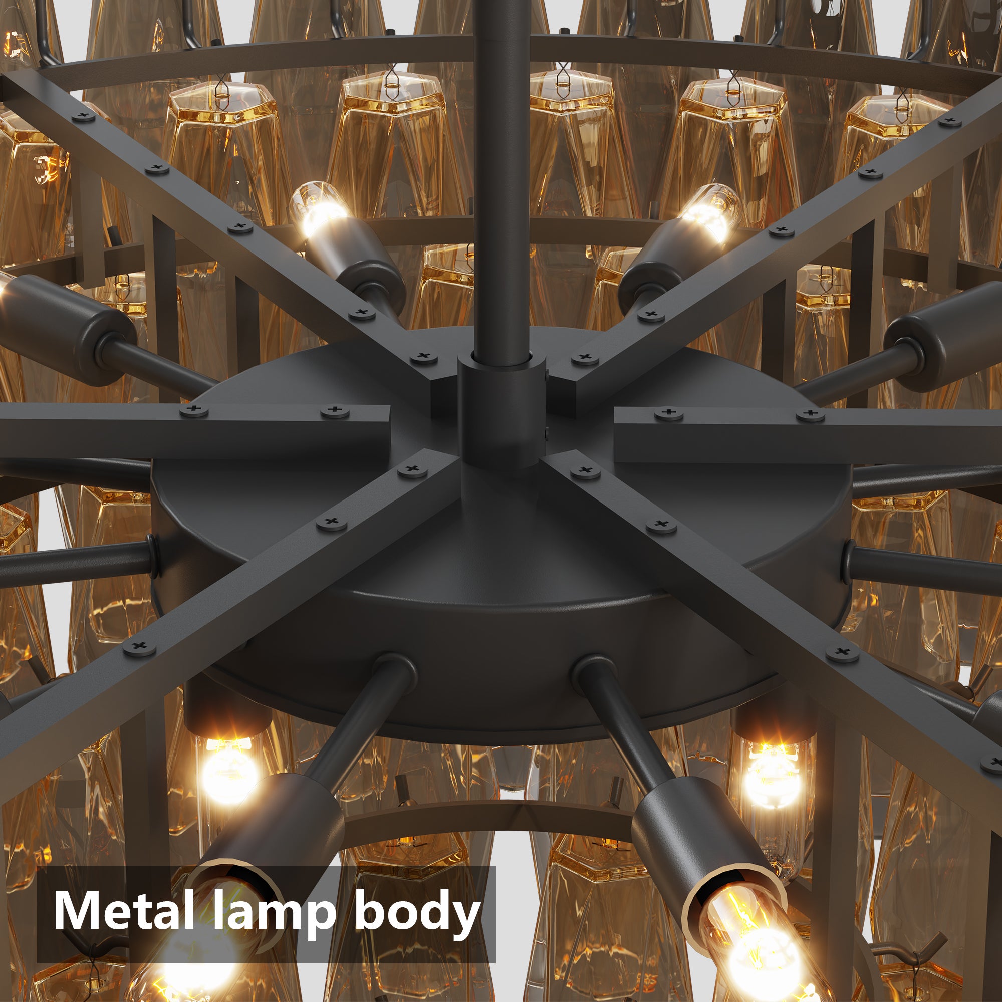 Modern 37" Extra Large Chandeliers 14-Light with Tiered Smoke Glass Tubes Ceiling Light Round and Rectangular