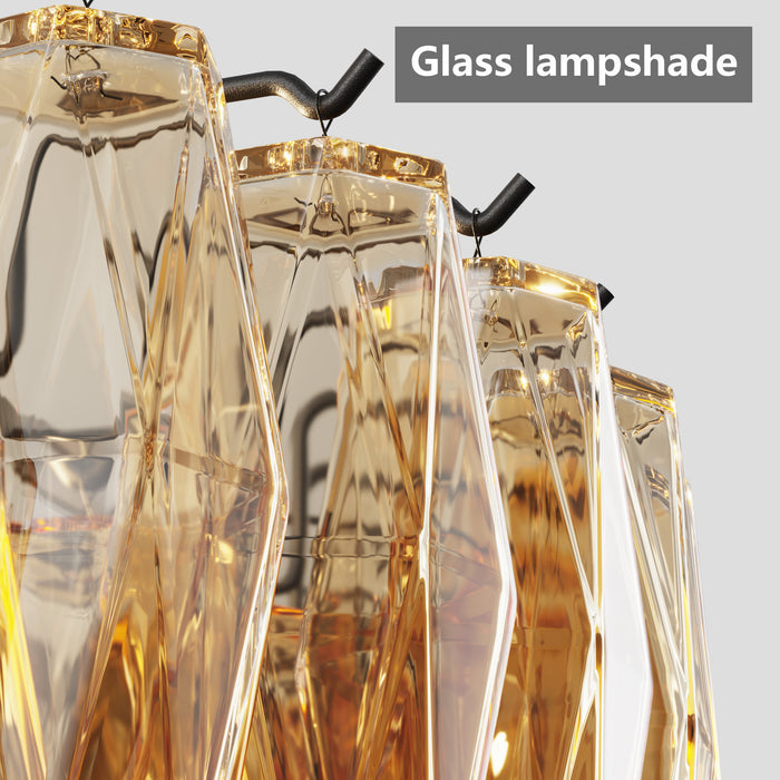 Modern 37" Extra Large Chandeliers 14-Light with Tiered Smoke Glass Tubes Ceiling Light Round and Rectangular