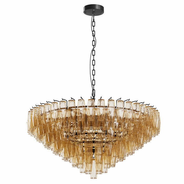 Modern 37" Extra Large Chandeliers 14-Light with Tiered Smoke Glass Tubes Ceiling Light Round and Rectangular
