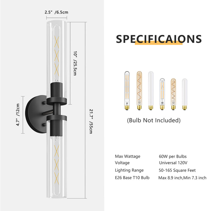 Modern Sconces Wall Decor Set of 2 Pack Wall Light Fixtures with Clear Glass