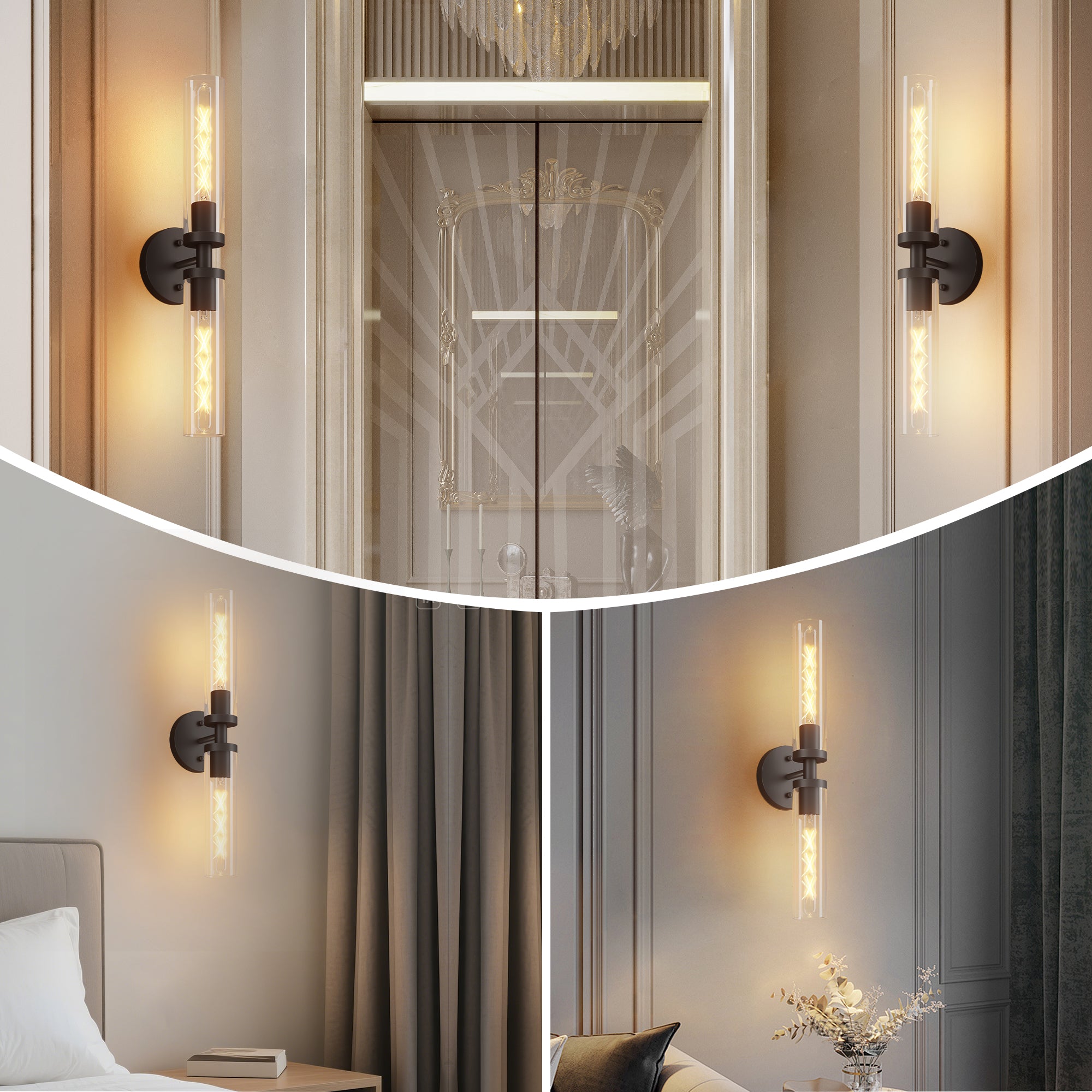 Modern Sconces Wall Decor Set of 2 Pack Wall Light Fixtures with Clear Glass