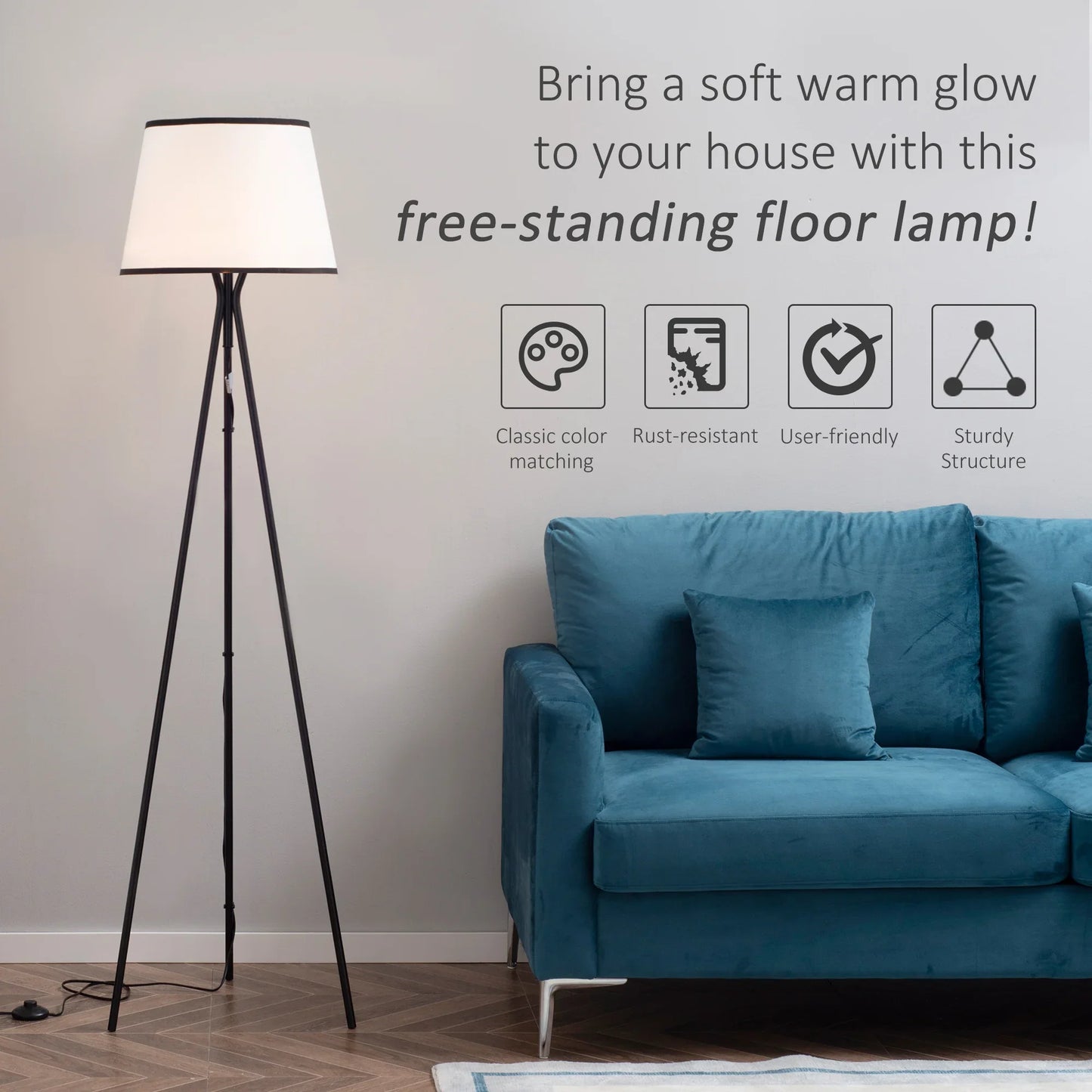 Modern Tripod Floor Lamp Free Standing Land Lamp Steel Frame Footswitch Fabric Lampshade and E26 Base - okeli lights