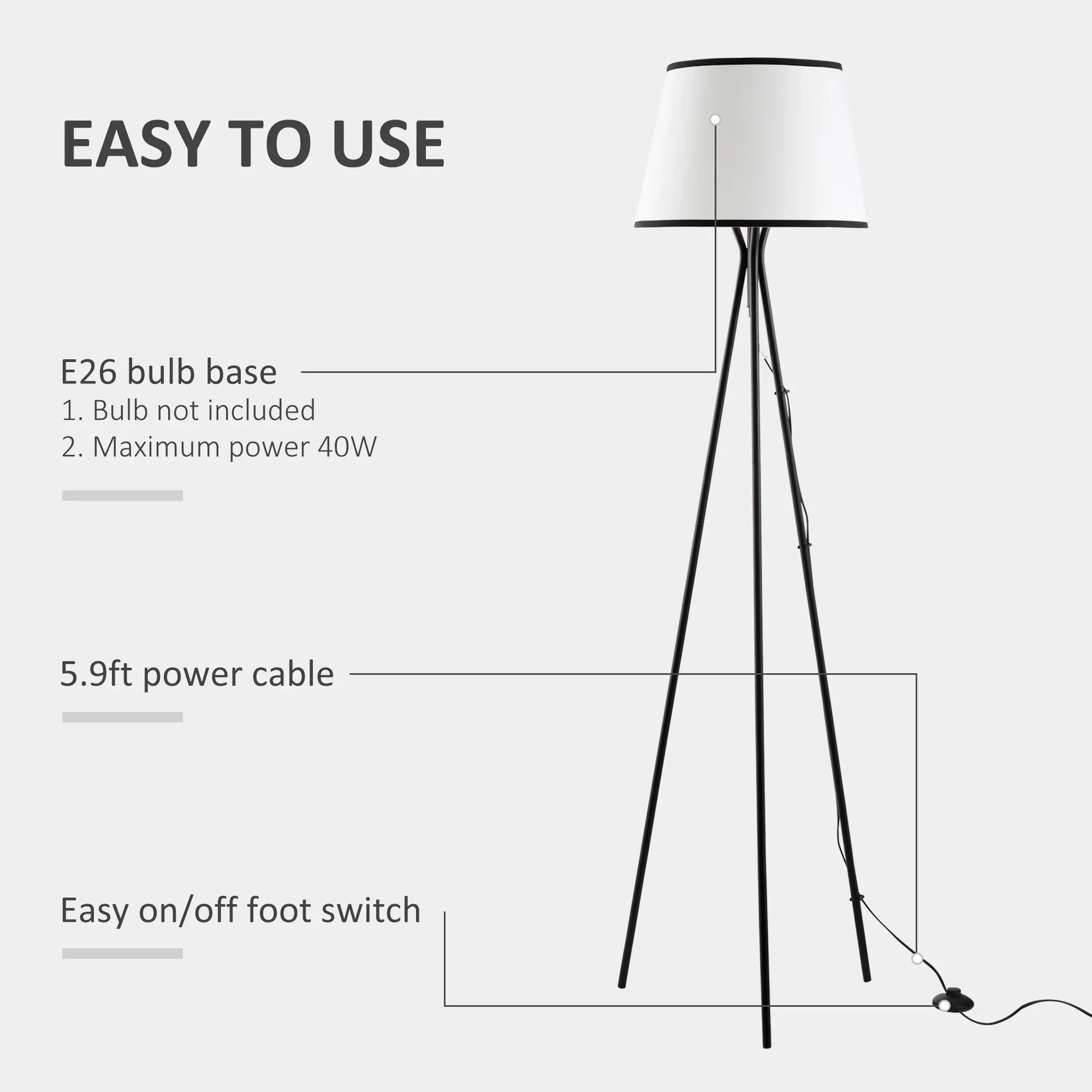 Modern Tripod Floor Lamp Free Standing Land Lamp Steel Frame Footswitch Fabric Lampshade and E26 Base - okeli lights