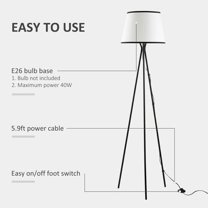 Modern Tripod Floor Lamp Free Standing Land Lamp Steel Frame Footswitch Fabric Lampshade and E26 Base - okeli lights